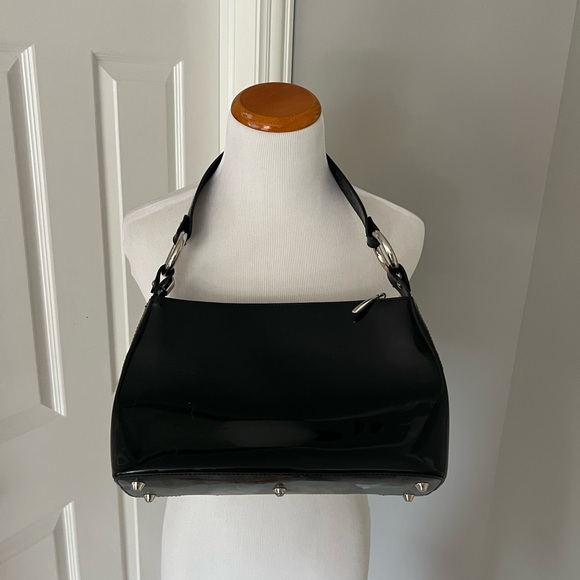 Black Patent Leather Beijo Bag with Silver Accents - Picture 2 of 6